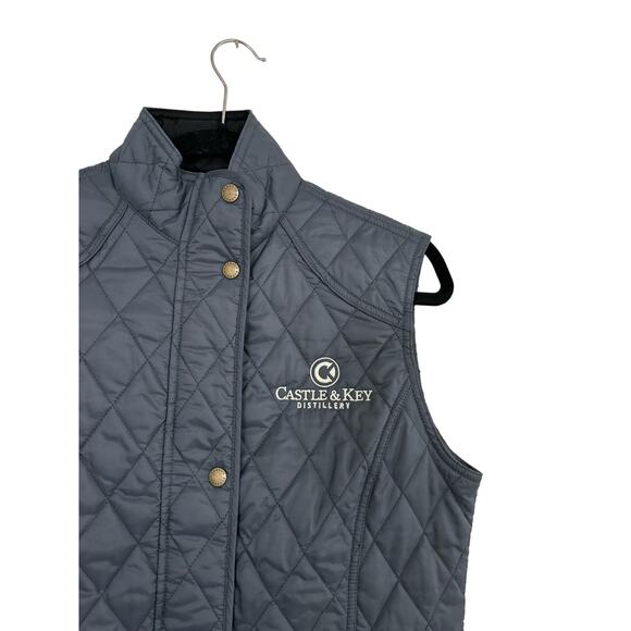 NWOT Barbour Blue Quilted Vest Womens Size 8 -Castle & Key Distillery Branded - Picture 3 of 7